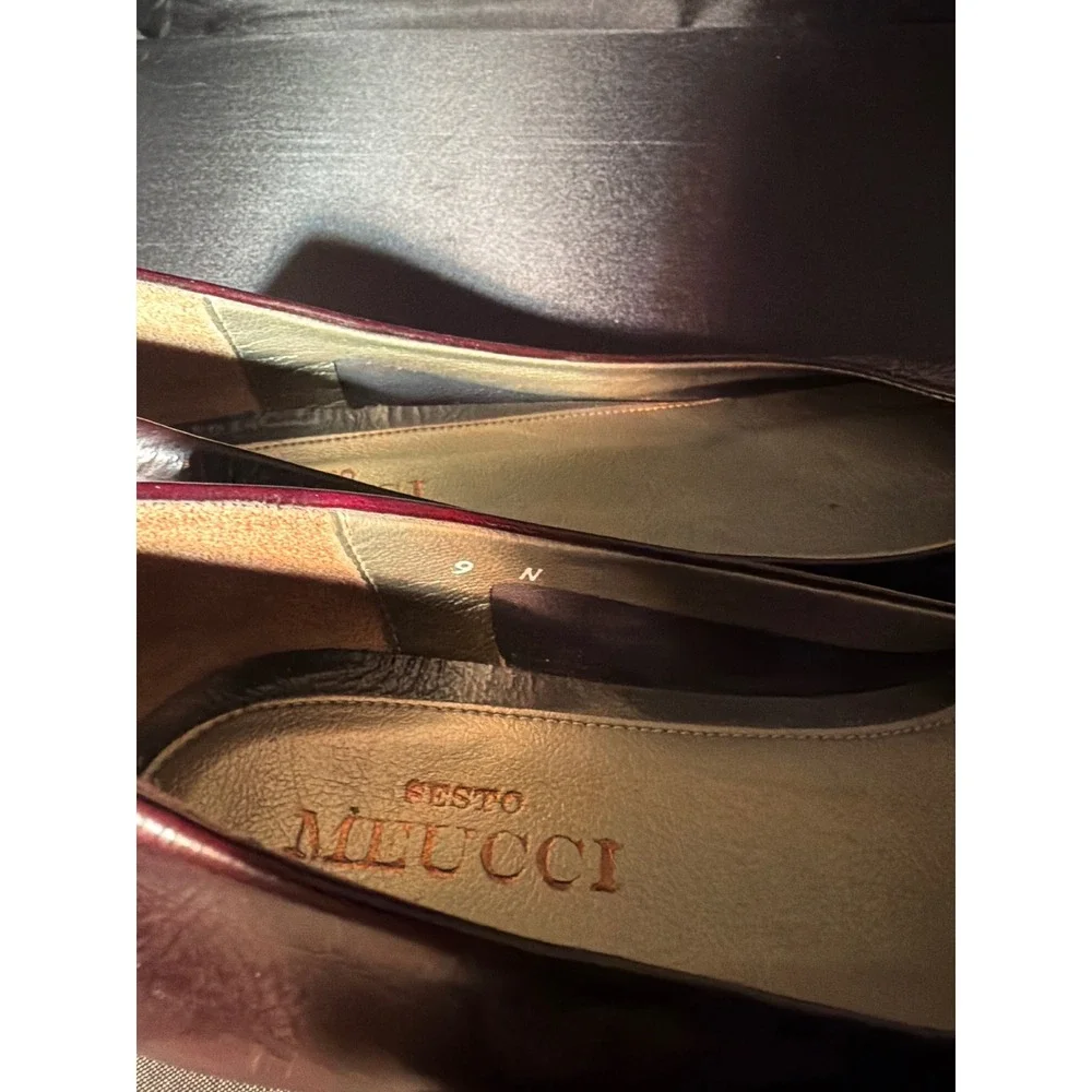 Sesto Meucci Burgundy Leather Jewel Toe Ballet‎ Flats Shoes Womens 9 N Italy